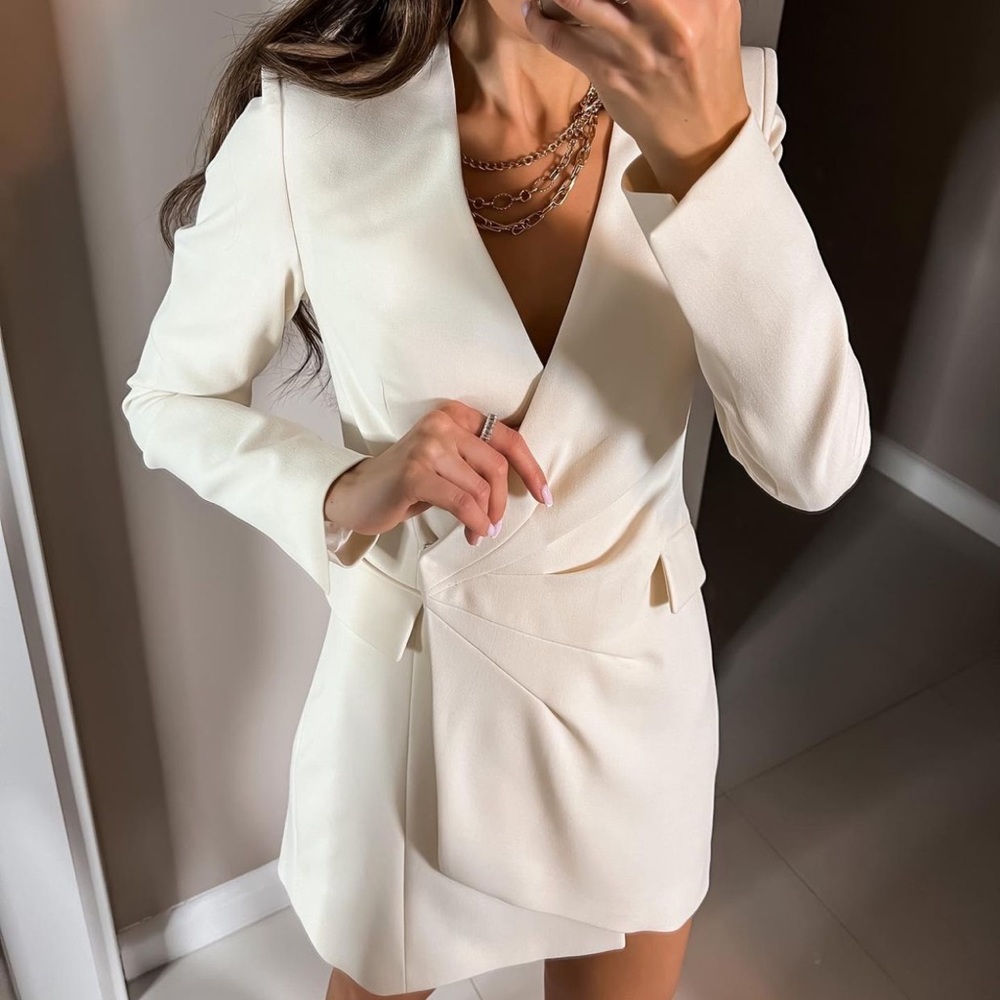 Zara Ecru Draped Blazer Dress - Picture 3 of 16